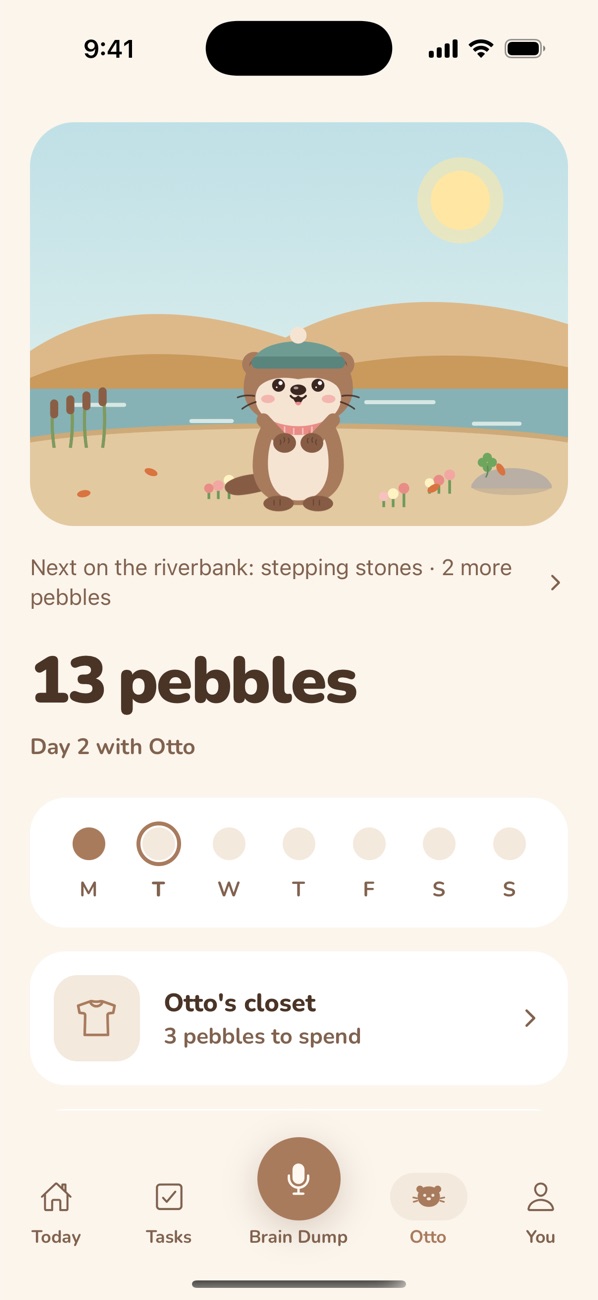 Otto's riverbank with wildflowers and cattails, 13 pebbles